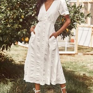 Lulu's Ivory Textured Midi Dress